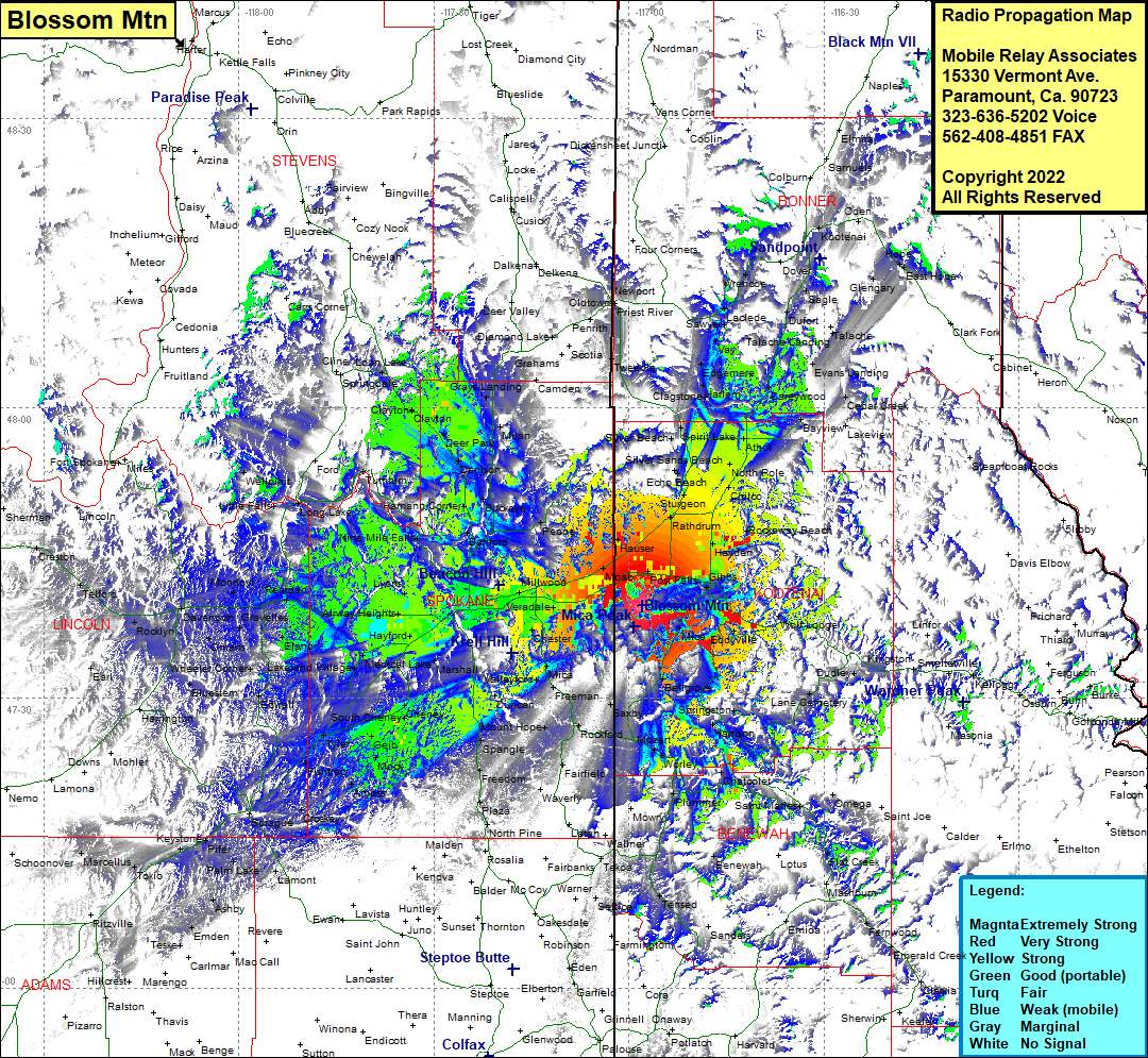 heat map radio coverage Blossom Mtn
